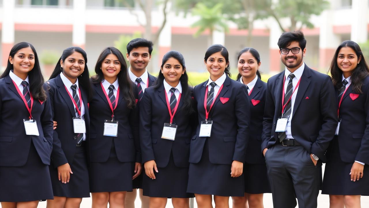 Students in full college uniform